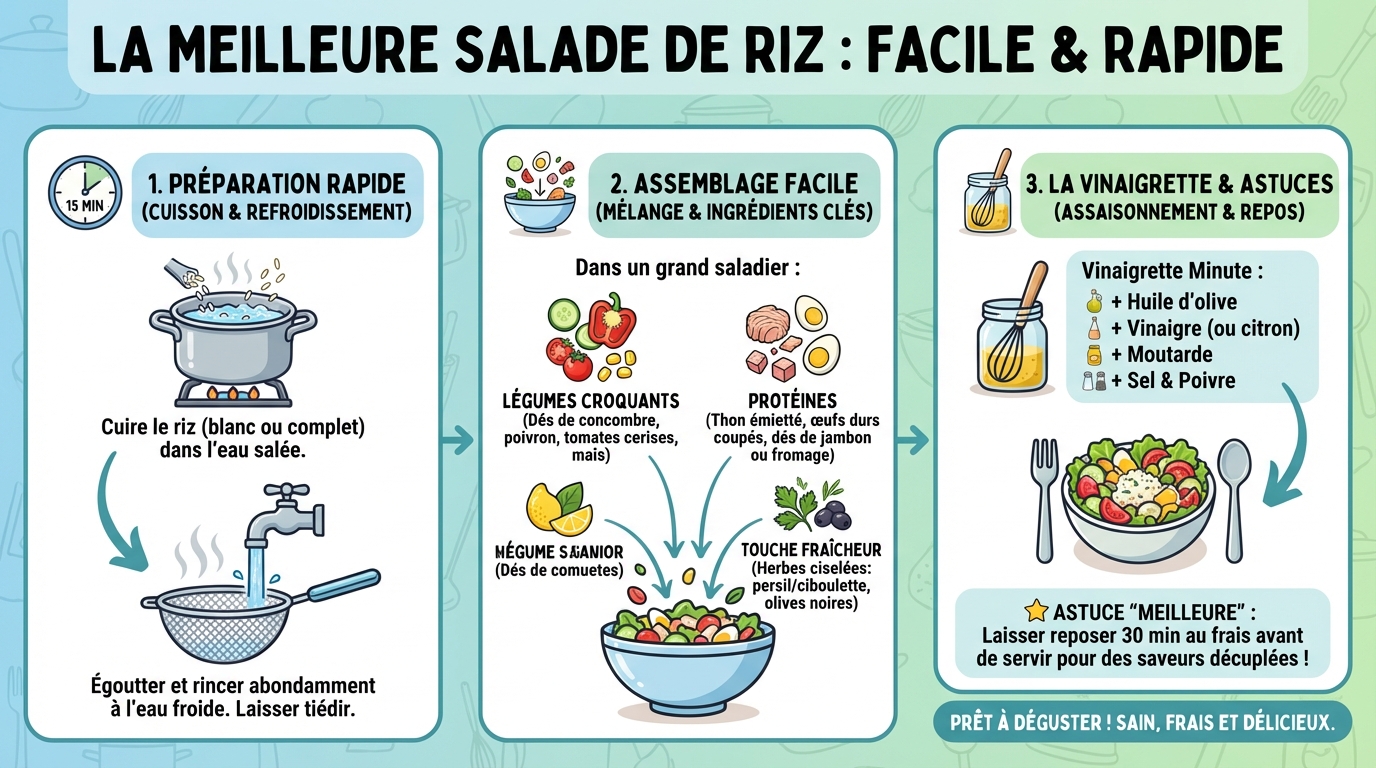 Étapes de préparation de la salade de riz